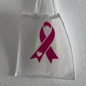Bold Pink Breast Cancer Ribbon White Tote